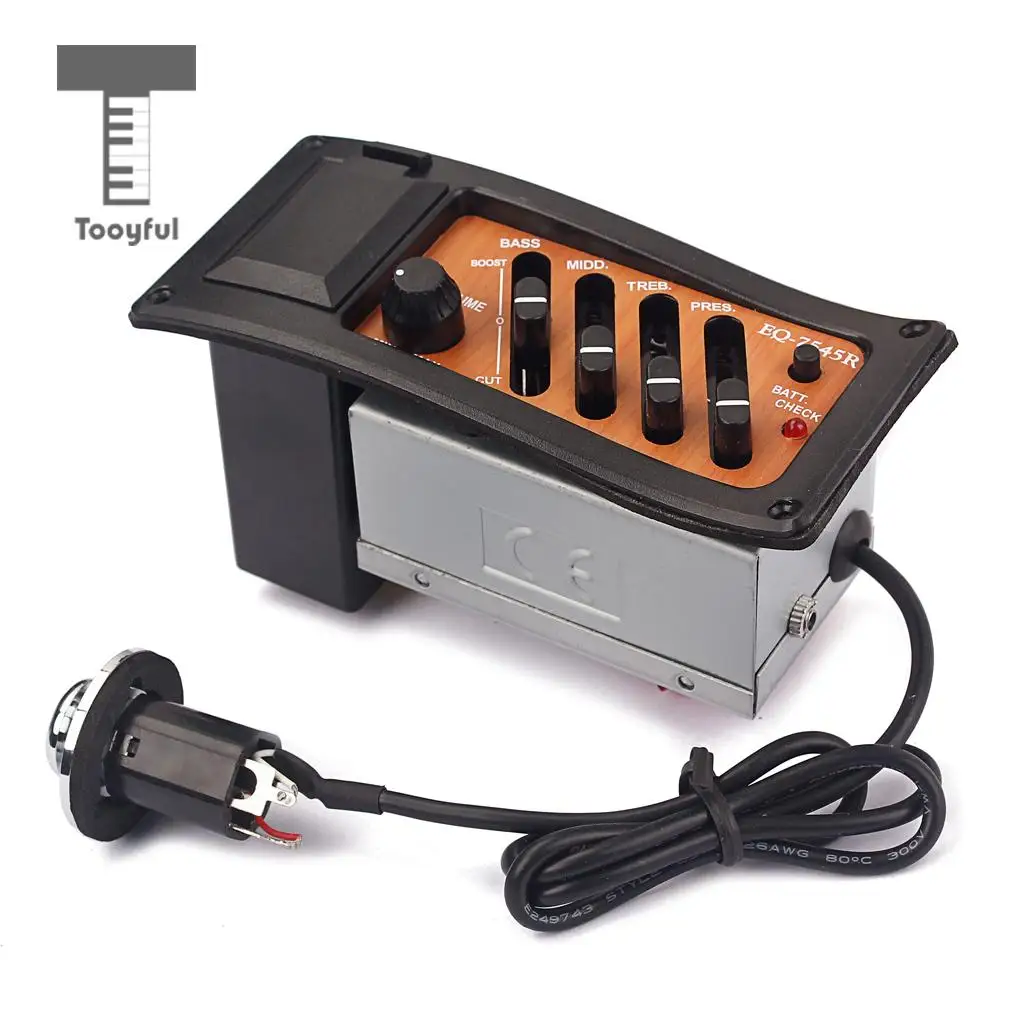 Tooyful Guitar 4 Band Preamp Amplifier EQ 7545R Pickups Yellow for Acoustic Guitar/ Cigar Box Guitar Parts
