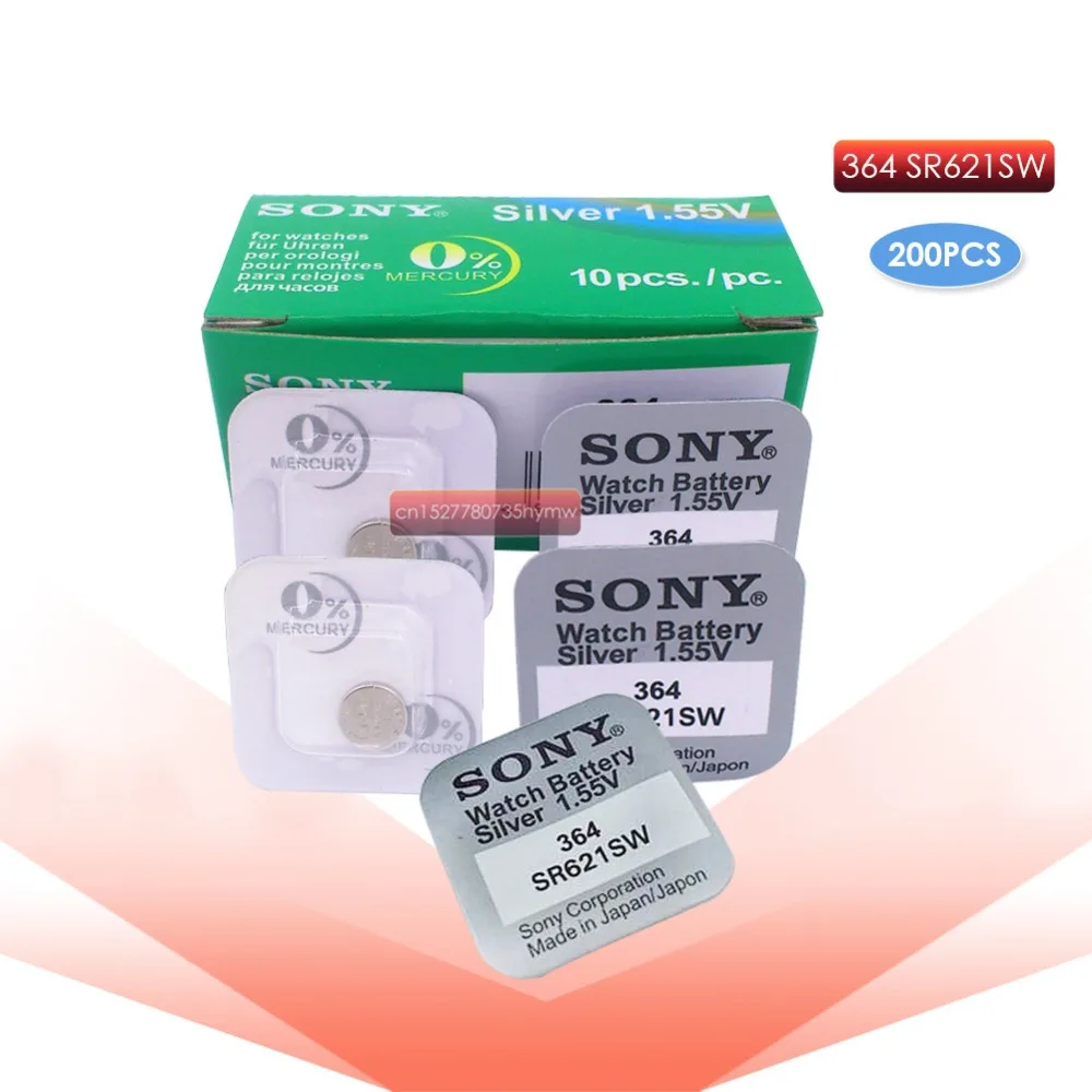 

200pcs Sony 100% Original 364 SR621SW V364 SR60 SR621 AG1 Watch Battery Button Coin Cell MADE IN JAPAN