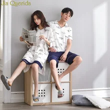 Одежда для сна для мужчин и женщин J& Q, новинка года, летние шорты с милым принтом рыбы, хлопковый комплект из 2 предметов и платья для отдыха, парный Пижамный костюм