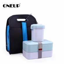 ONEUP bento ланч бокс набор с суповой кружкой двойной герметичный изолированный портативный контейнер для хранения еды экологически чистый Microwavable