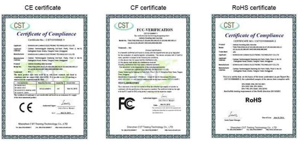 Car DVR 3C CE Marking