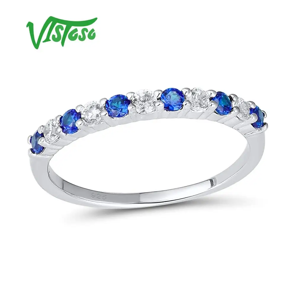 VISTOSO Серебряное кольцо для Для женщин Сверкающий Голубой шпинели натуральная 100% 925 пробы серебро Glamorous Обручение кольца Fine Jewelry