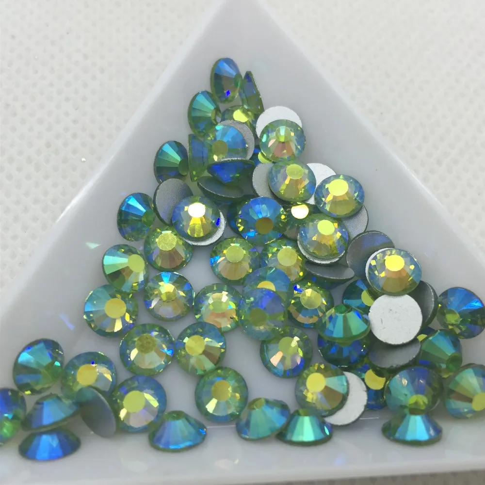Все размеры Peridot Lt Green AB цветные стразы для дизайна ногтей SS3 4 5 6 8 10 12 16 20 30 без