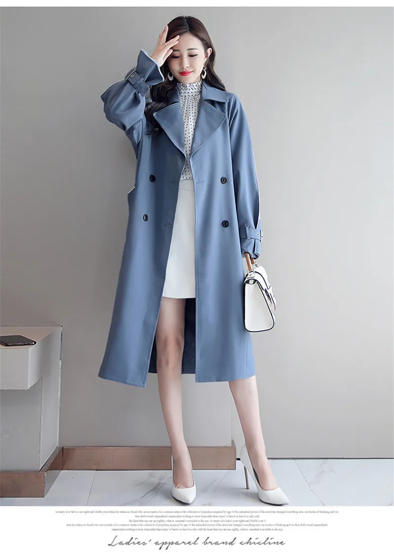 Manteaux Tournent Le Lâche Casual Noir Bas vent Tranchée Mince 2018 Coréenne Vers Longue Couleur Femme bleu Chic Tunique Ol Automne Coupe Solide qqnrvwa6A