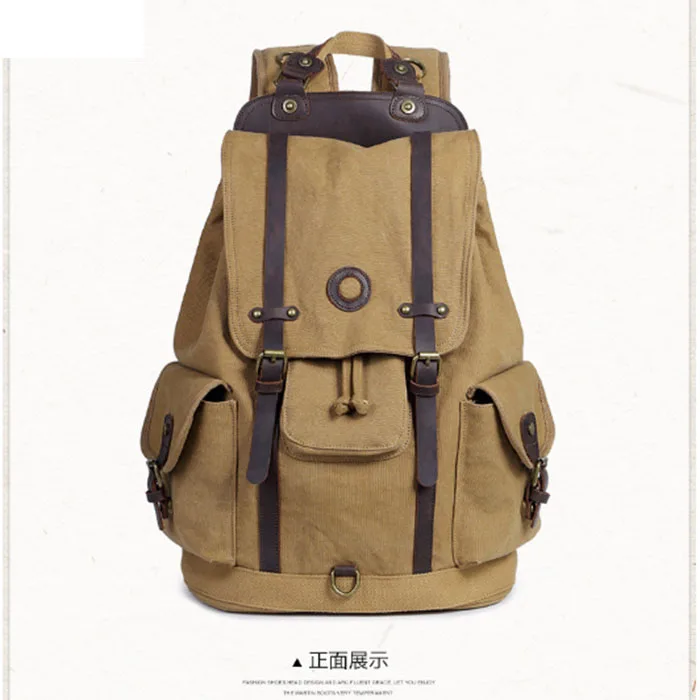 

Retro Men Male canvas College School Student Backpack Casual Rucksacks Travel Bag Laptop bags female bags Khaki/ArmyGreen/black