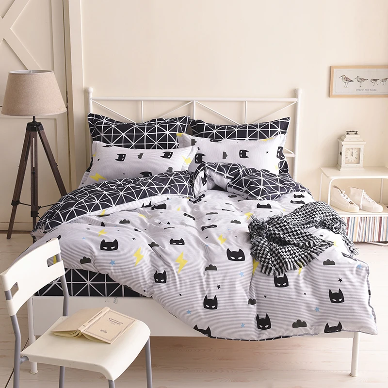 Batman Bedding Set Black Color Cartoon Duvet Cover Sheet Bed Cover