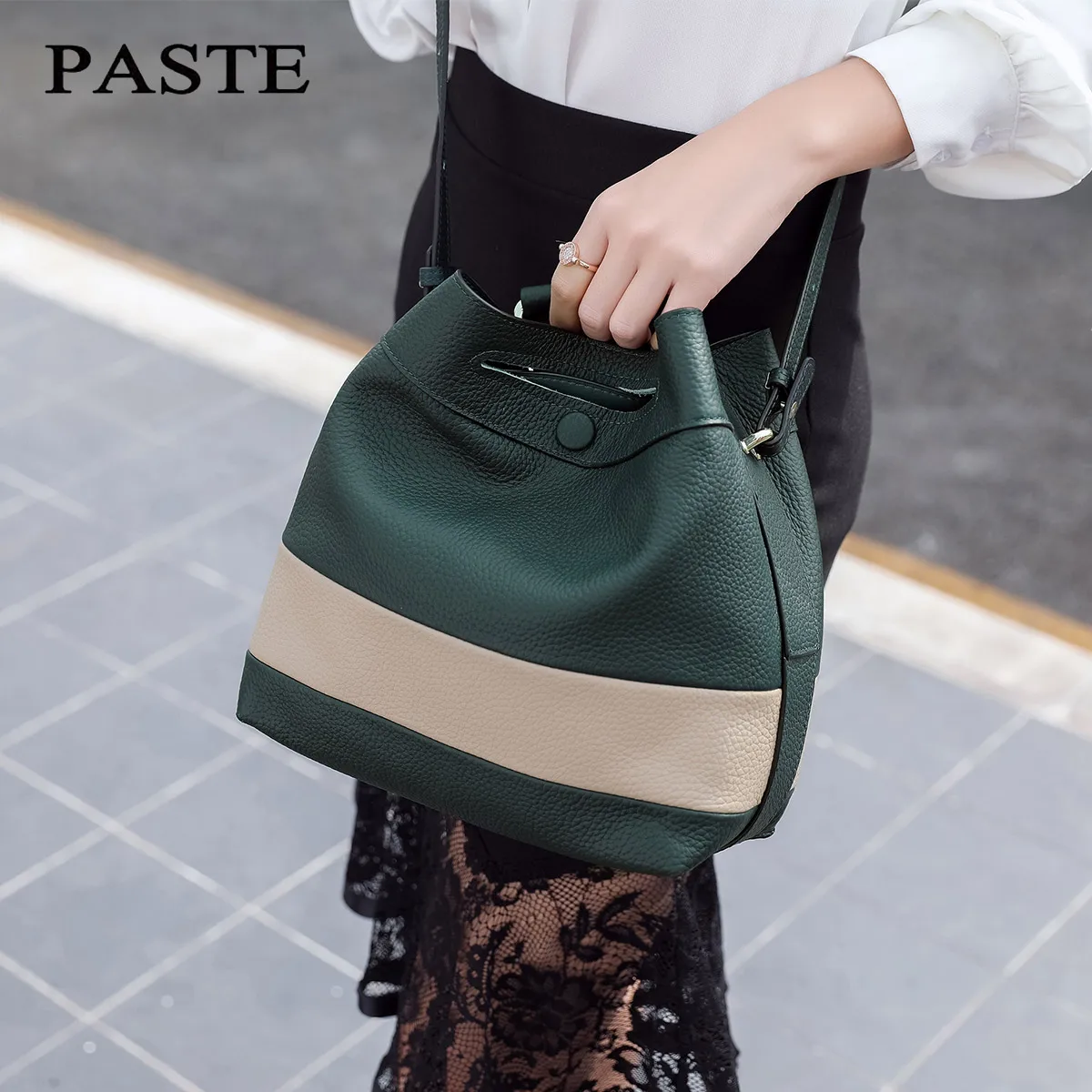 ФОТО 2017 NEW Famous Brand genuine leather bucket bag Luxury Elegant shoulder messenger bags Fashion Panelled color women bags