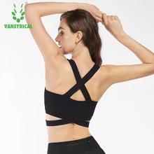 Vansydical Сексуальная спинки Йога бюстгальтер Для женщин Йога спортивный бюстгальтер нижнее белье противоударный Push Up Фитнес жилет топы Training дышащий бюстгальтер