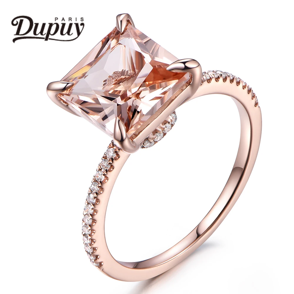 DUPUY 2018 Hot Sale Princess Cut 8mm Morganite Diamonds Engagement Ring 14K White Gold Morganite ...