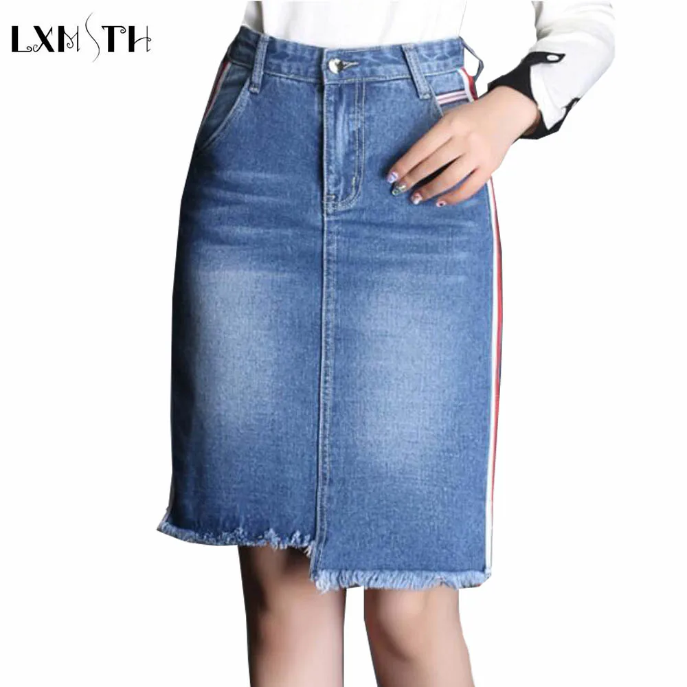 LXMSTH High Waist Denim jean Skirts Summer New Pencil Denim Skirt Women