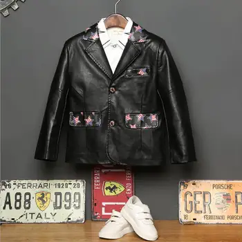 

3-8Y Europe style star print long sleeve Pu leather jackets baby boy and girl brand spring coats outerwear children tops ws121