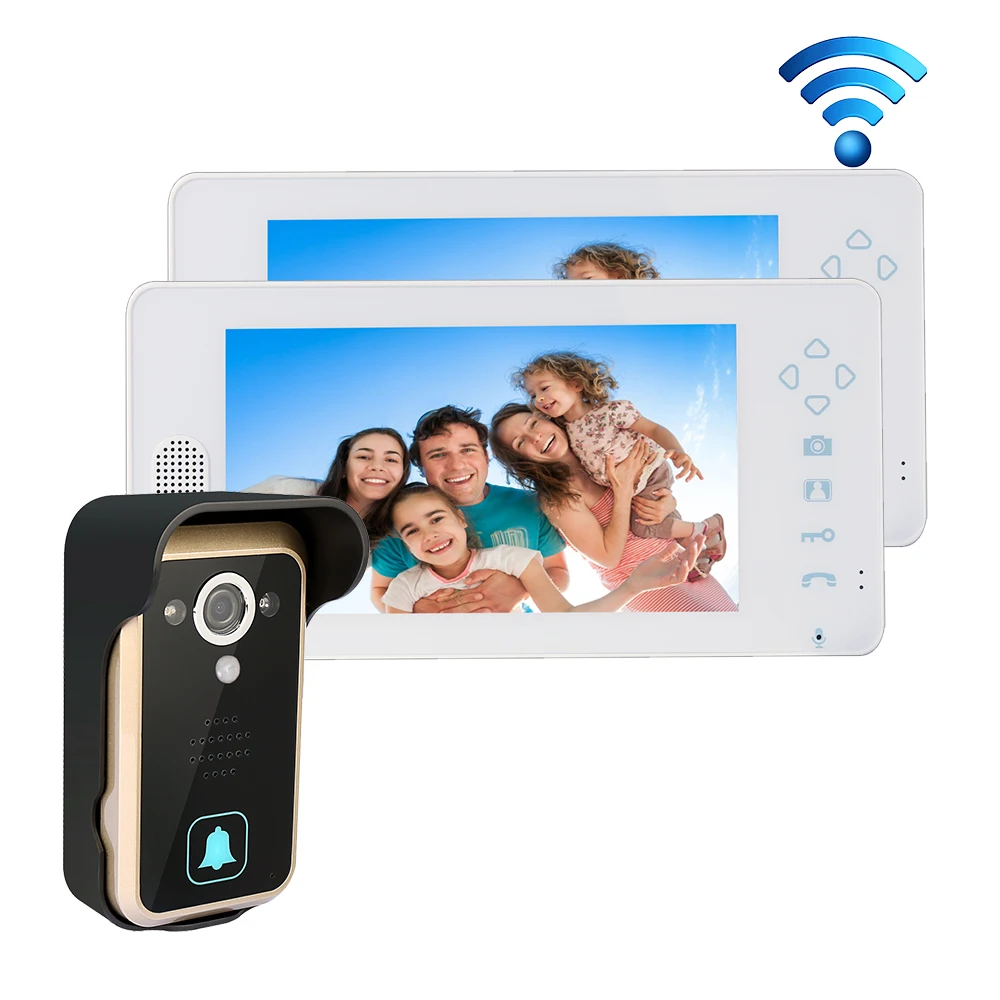 

Free Shipping 2.4GHZ Wireless 7" Touch Color TFT LCD Video Door Phone Intercom 1 Outdoor Bell Camera + 2 White Screen In Stock