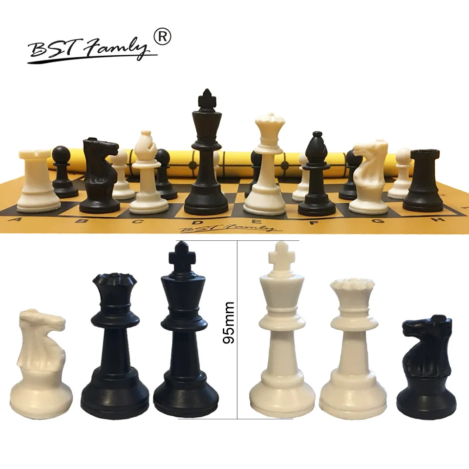 

High Quality Chess Set King Height 95mm Chess Game PU Leather Fiber Chessboard Light Chessman International Chess BSTFAMLY I104