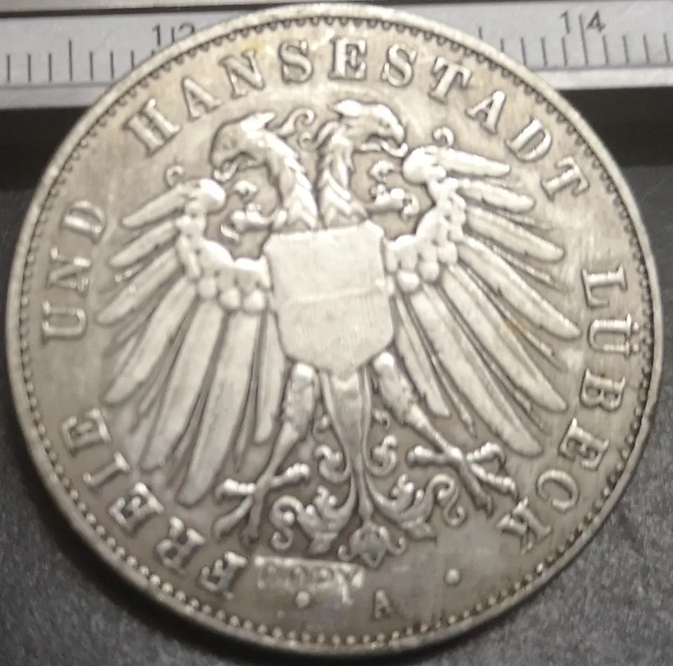 

1908-A Free Hanseatic city of Lubeck 3 Mark Silver Plated Copy Coin