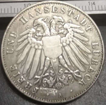 

1908-A Free Hanseatic city of Lubeck 3 Mark Silver Plated Copy Coin