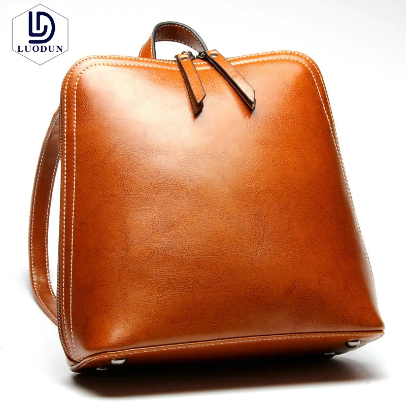 

LUODUN Ms. bag 2018 New Ms. Oil Wax Leather Backpack Fashion Bag Explosion models Bags Student Bags