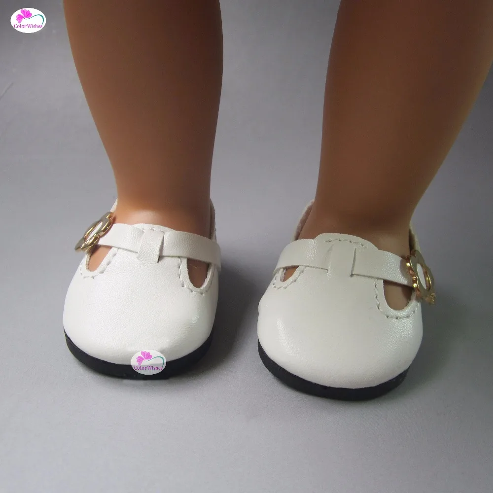 one pair white font b toy b font doll leather shoes for 18 inch 45cm American