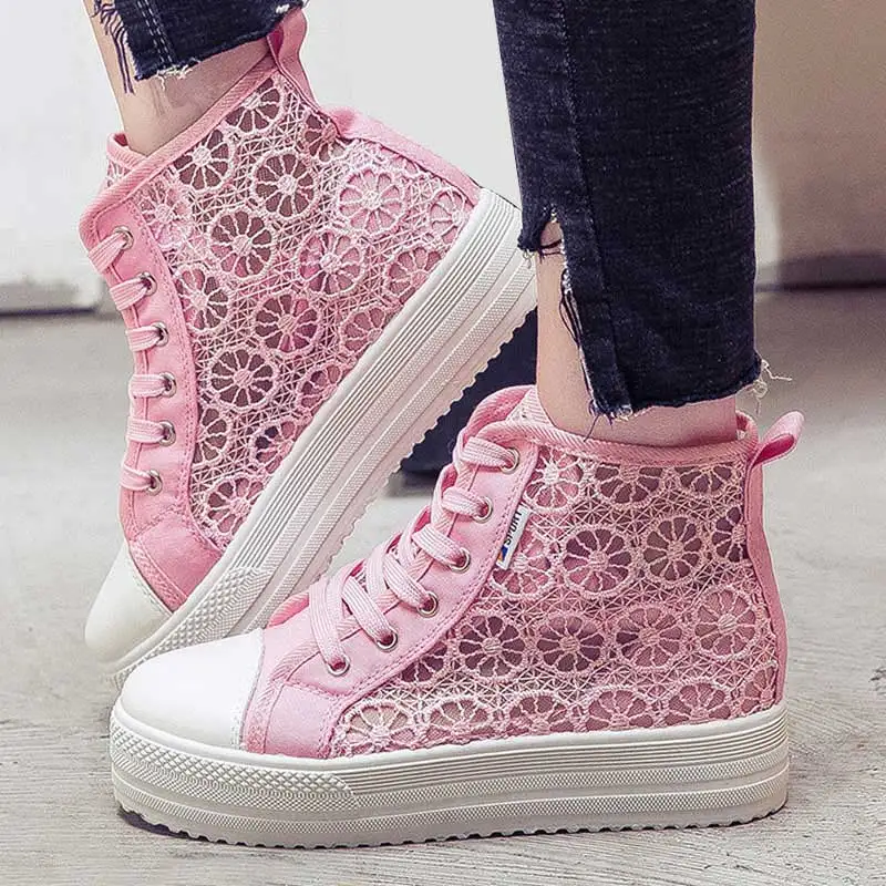 

Fashion Sneakers women Casual Shoes Breathable Platform Wedges Shoes For Women High-top Ladies Increase Mesh Zapatos De Mujer
