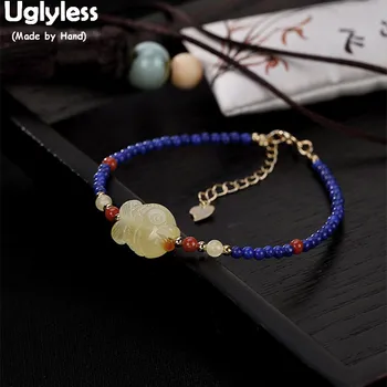 

Uglyless Real Natural Amber Fish Bracelets for Women Lapis Beading Bangles Bohemia Fine Jewelry Gemstones Turtle Beads Bracelets