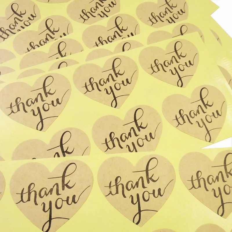

120pcs/lot Vintage "Thank you" series romatic Heart design Kraft Paper Sticker for Handmade Products