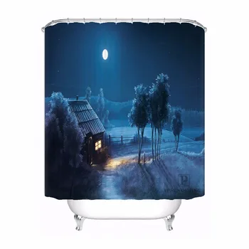 

Bath Curtain For Bathroom Custom Blue Night Moonlight Home Decor Shower Curtain Waterproof Fabric Hooks #180417-01-54