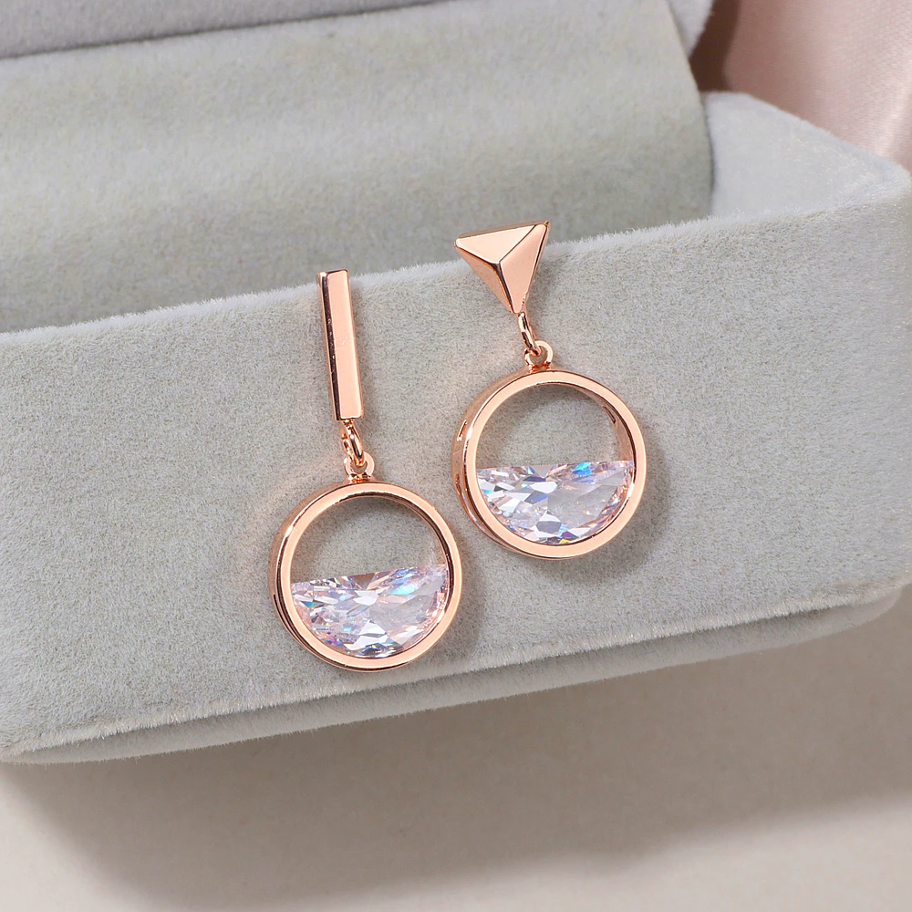 2018 New Design Asymmetric Earrings For Women Geometric Shape Rose Gold Color Crystal Drop Earrings Female Jewelry Gift WX109