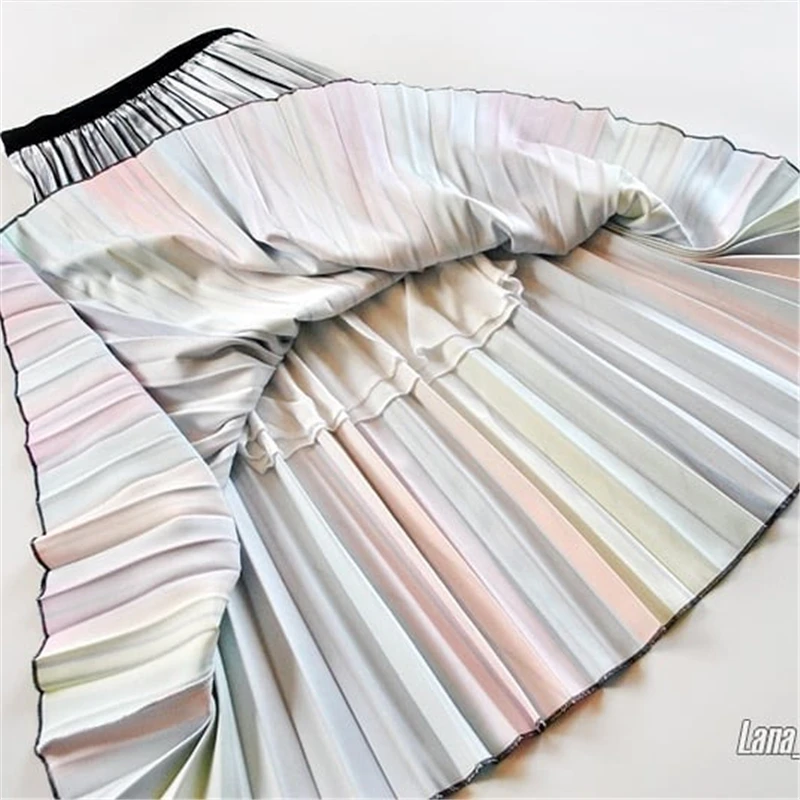 REALEFT новые женские с принтом в виде полос радуги элегантные плиссированные миди юбки с высокой талией ампир Harajuku тюлевые трапециевидные юбки для женщин
