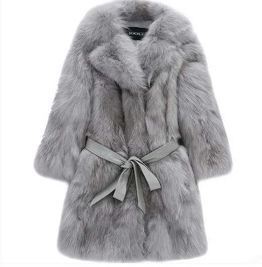 Новое поступление, пальто с натуральным лисьим мехом в Корейском стиле, длинное пальто с лисьим воротником, с рукавами в три точки, чистый цвет, Модное теплое пальто с настоящим мехом