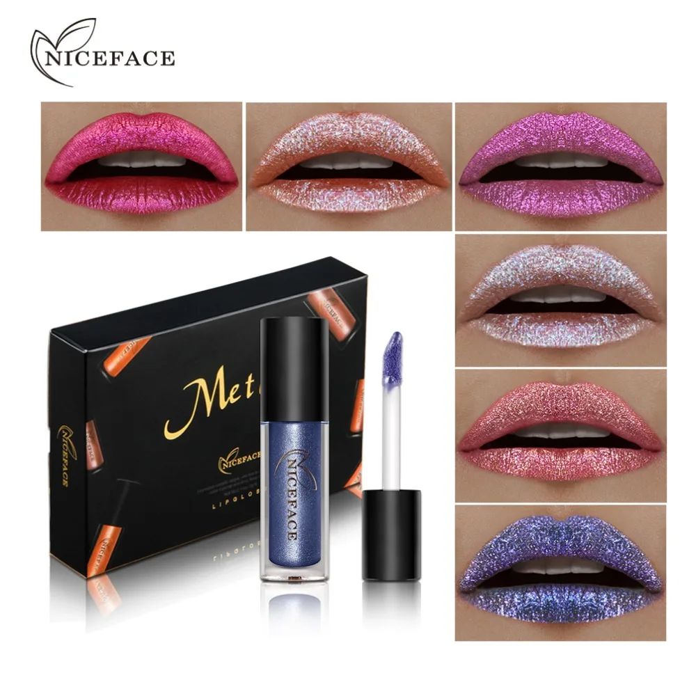 Niceface lip gloss set 6pcs glitter liquid lipstick waterproof long