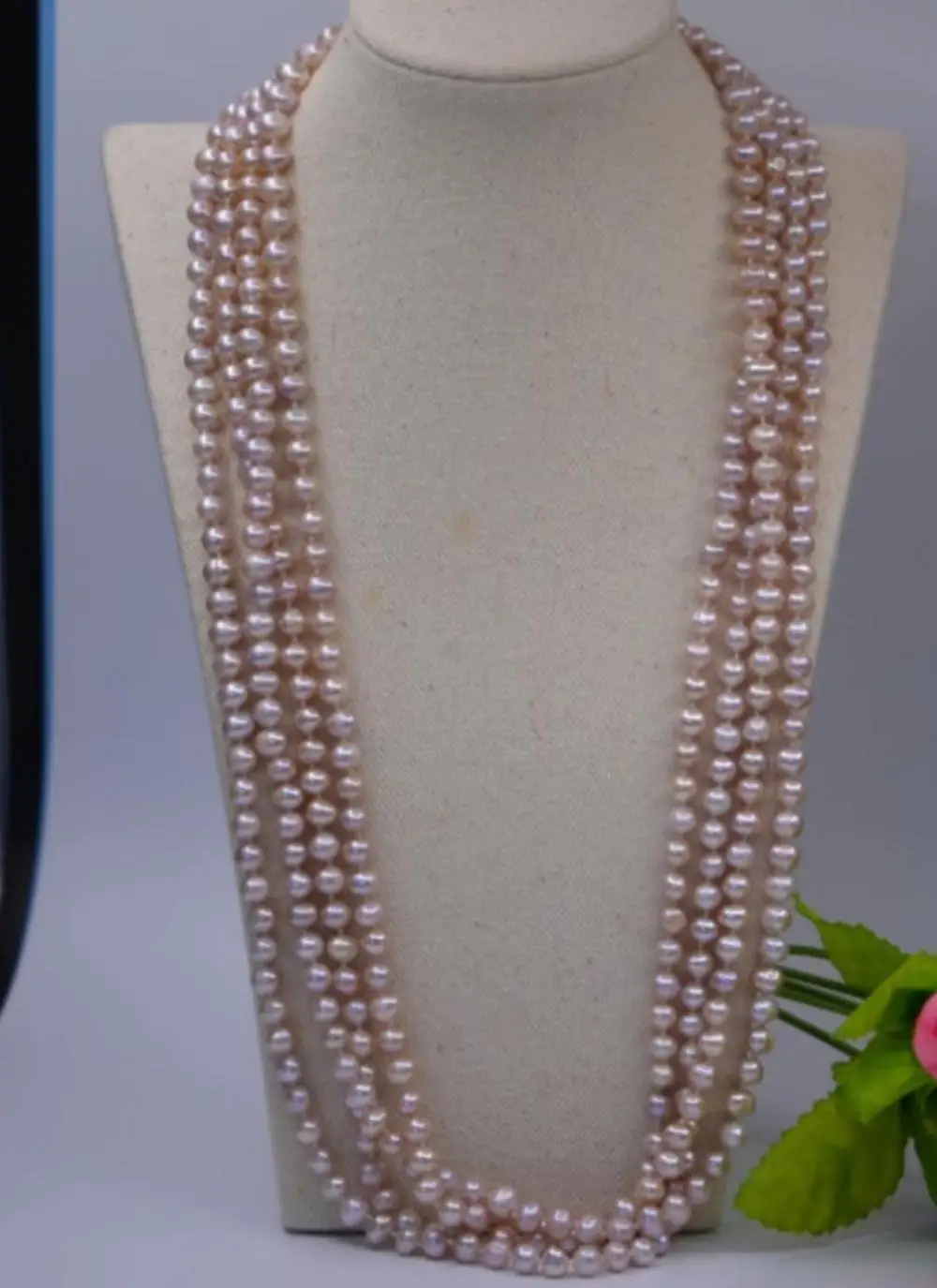 

classic 7-8mm freshwater ROUND lavender pearl necklace 48"925silver