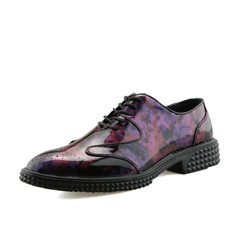 designer italian leather formal shoes men mixed colors footwear ballroom camouflage patent leather brogue oxford shoes for men (7)