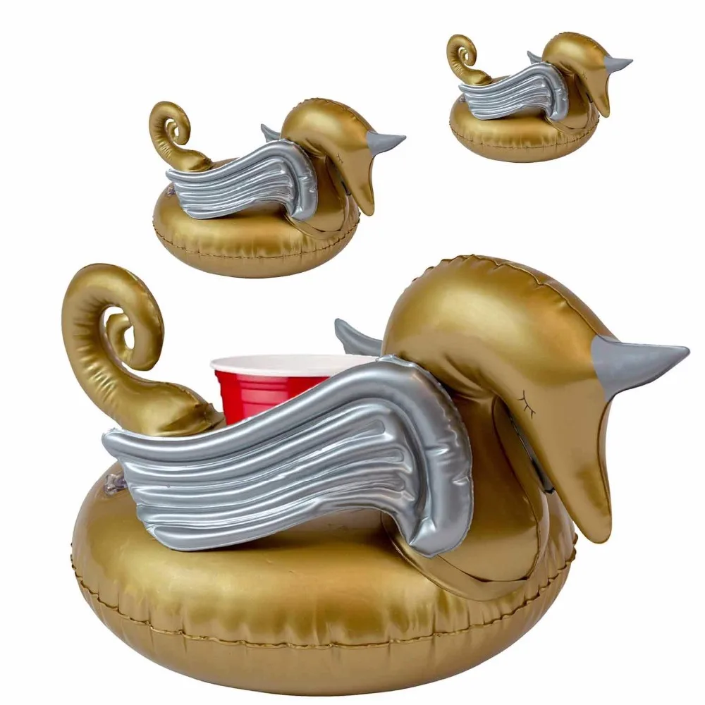 Premium Gold Unicorn Inflatable Drink Floats - 3 Pack of Pool Holder Floating Cup Coozie | Спорт и развлечения