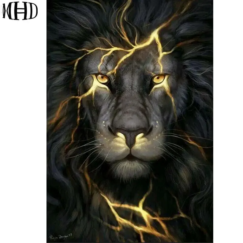 MHD 5d diy Diamond Painting Lion Icon Full Circle Cross Stitch Crafts Home Decor Needlework Set 30 | Дом и сад