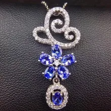 Ожерелье из танзанита, подвеска,, натуральный настоящий Танзанит, серебро 925 пробы, цветочный стиль, 0.25ct* 6 шт, драгоценные камни# SB18101510