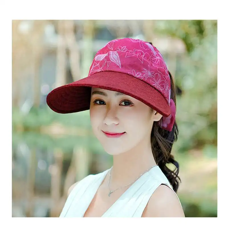 MYZOPER 2019 модная новинка козырек шляпа с пустым верхом печать летняя шляпа складная Повседневная винтажная женская шапка для взрослых