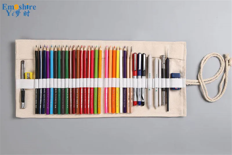 Emshire Paris Tower small fresh canvas handmade curtain 12 24 36 48 72 hole volume pencil case pen color lead storage (8)