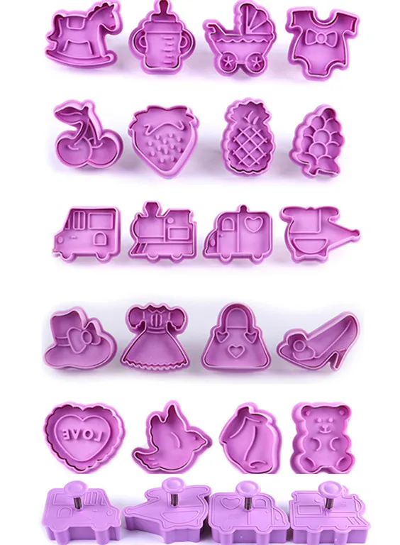 

1set Stamp Biscuit Mold 3D Cookie Plunger Cutter Pastry Decorating DIY Food Fondant Baking Mould Tool Fruit Cars Animals Clothes