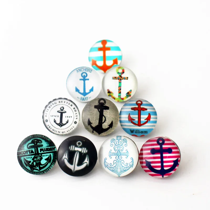 50pcs/lot Boat Anchors Snap Buttons Love Marine Feeling Glass Fit 18mm/20mm Jewelry DIY Bracelet Necklace | Украшения и