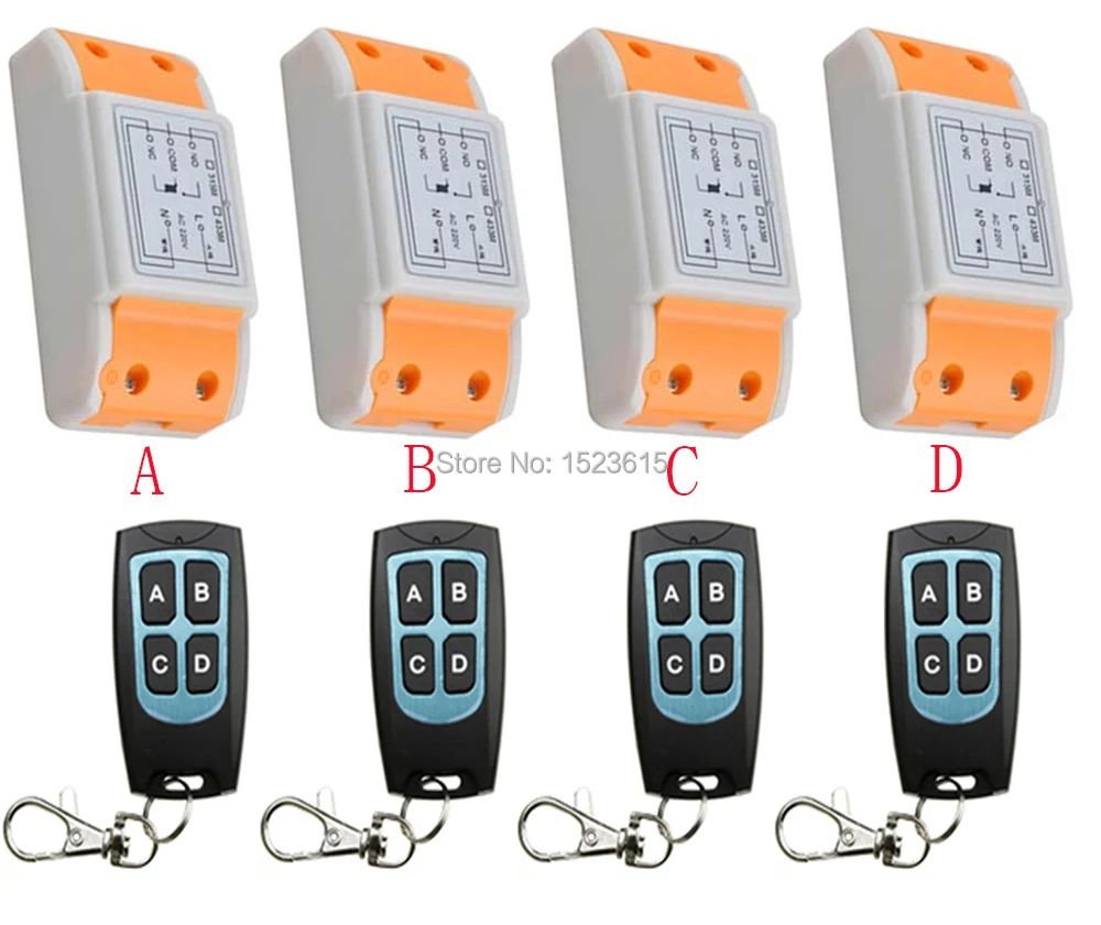 

New 220V 1CH 10A Wireless Remote Control Switch System 4*Receiver and 4*Transmitter Applicance Garage Door