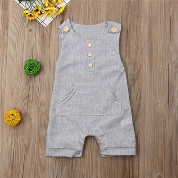 

0-18M Lovely Newborn Baby Unisex Rompers Sleeveless Striped Jumpsuit Toddler Kids Playsuit Summer Casual Style Baby Clothing
