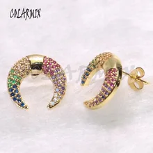 10 пар Радуга Рог серьги-гвоздики полумесяц Радуга Циркон серьги аксессуары для женщин подарок для девочек 9310