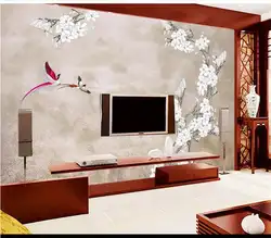 Пользовательские 3d фото обои Гостиная росписи ручная роспись Цветок Птица 3d фото диван ТВ фон нетканые обои для стен 3d