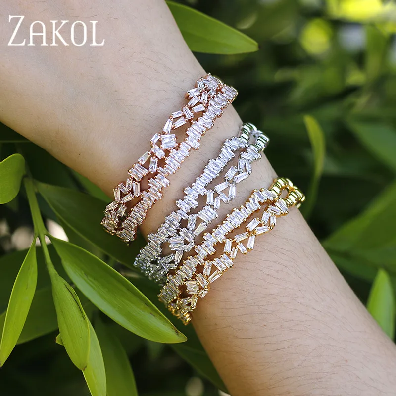 ZAKOL Luxury Brand Design Fashion AAA Cubic Zircon Multi-layered Baguette Bracelet Cuff Bangle for Women Gift Jewelry FSBP152 ZAKOL Luxury Brand Design Fashion AAA Cubic Zircon Multi-layered Baguette Bracelet Cuff Bangle for Women Gift Jewelry FSBP152