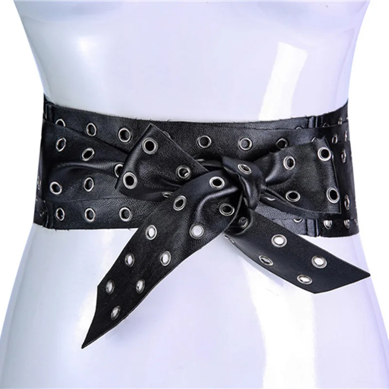 2017 PU Wide Belts with Holes Women's Black White Wide Belt Accessories
