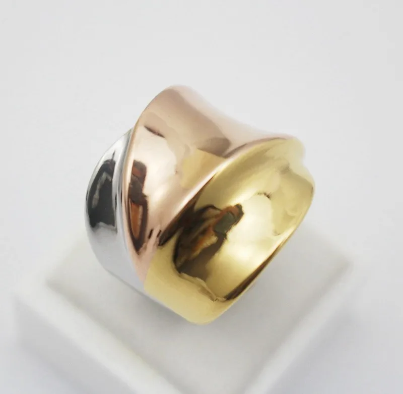 Gold Color 316L Stainless Steel Ring 17mm Square Shape Women Men Ring Can Be Customize Laser text or logo