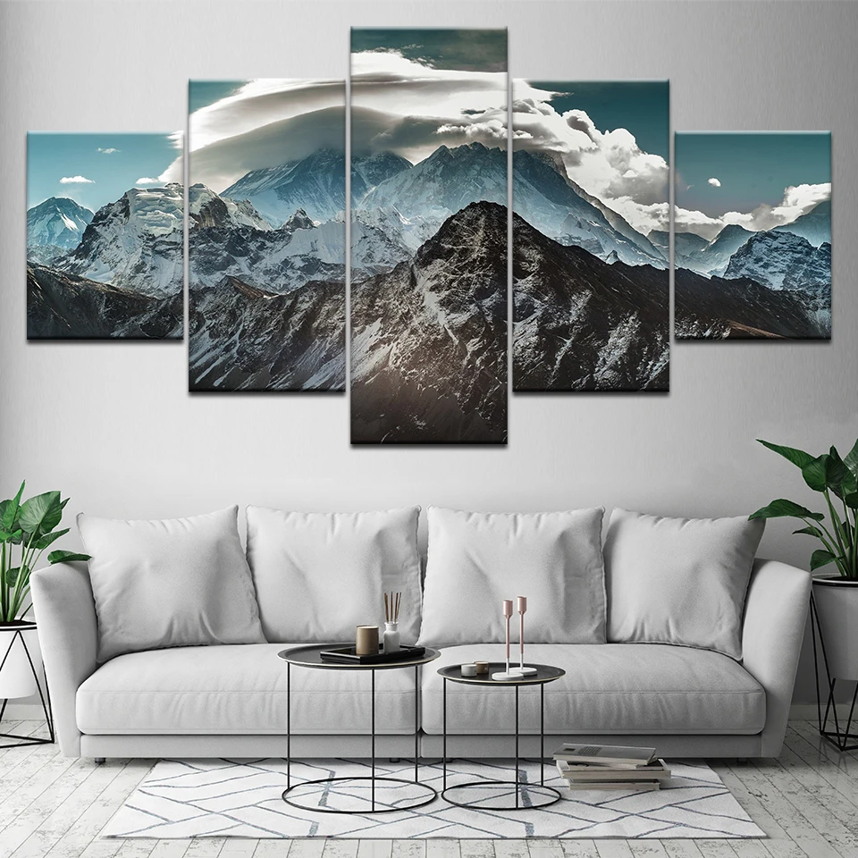 Холст картины Гостиная Home Decor 5 шт. белые облака и снежных гор картинки HD печать плакатов Модульные Стены Книги по искусству Frame
