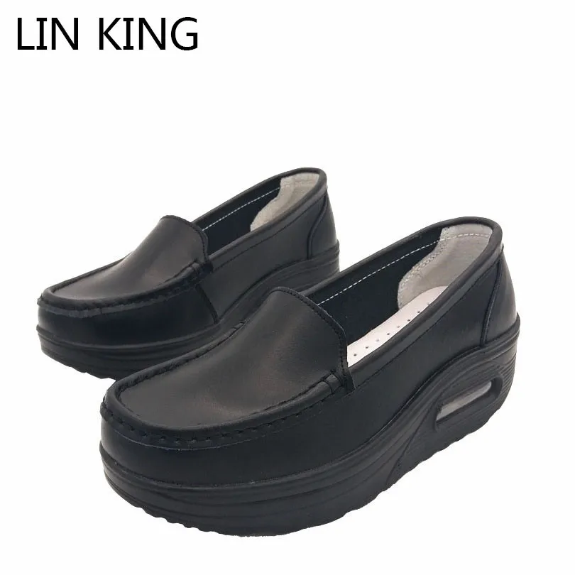 Женские туфли качели из ПУ кожи на танкетке без застежки|slip on|slip on casual shoesslip platform |