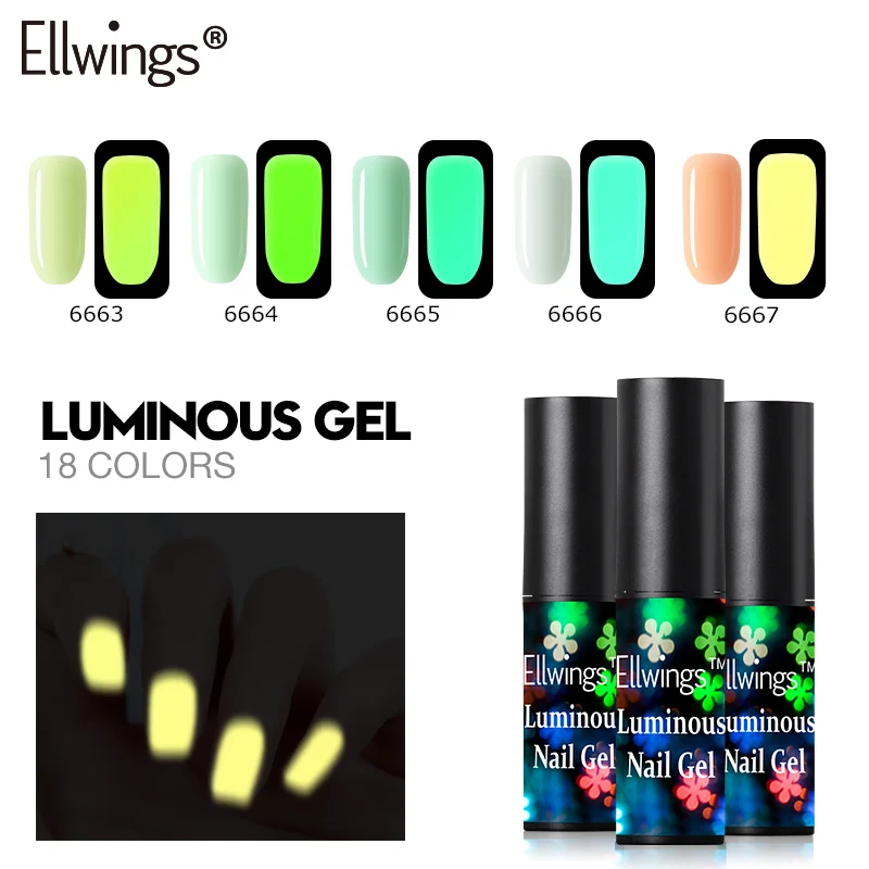 Ellwings 7 мл светящийся гель лак в темноте для ногтей флуоресцентный Неон изменения