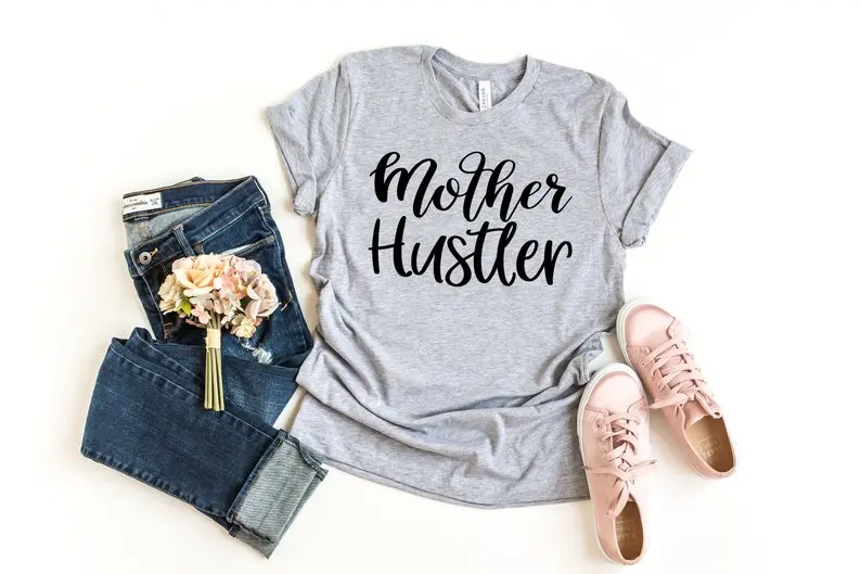 

PADDY DESIGN Mother Hustler T-shirt Momlife Mom Wife Boss Women Top Tee Fashion Letter Printed Female Tops Plus Size Drop Ship