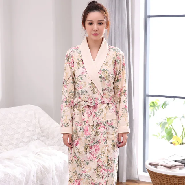 2017 new women's cotton floral bathrobe simple style bath robe home